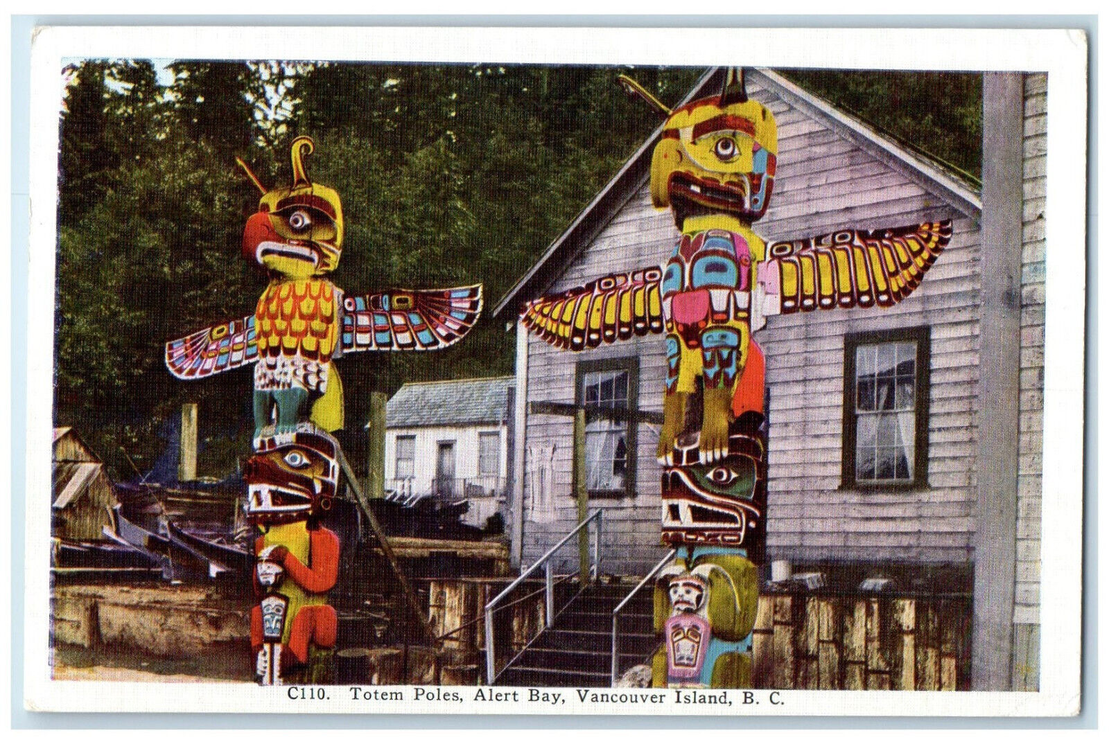c1960\'s Totem Poles Alert Bay Vancouver Island British Columbia Canada Postcard