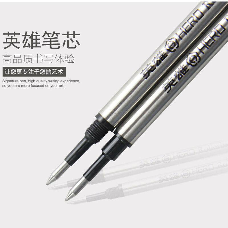 10Pcs Hero Metal Ink Roller Ball Pen Refills Plug-in/Screw 0.7mm/0.5mm Writing #