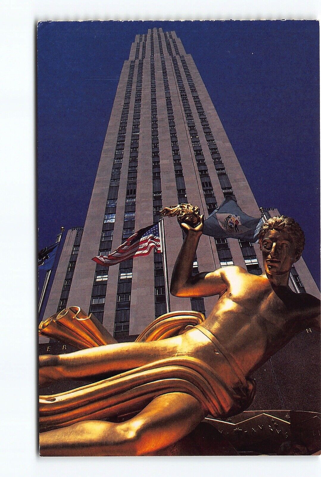 Rockefeller Center Prometheus Greek God Statue NY Chrome Postcard Vtg Unposted