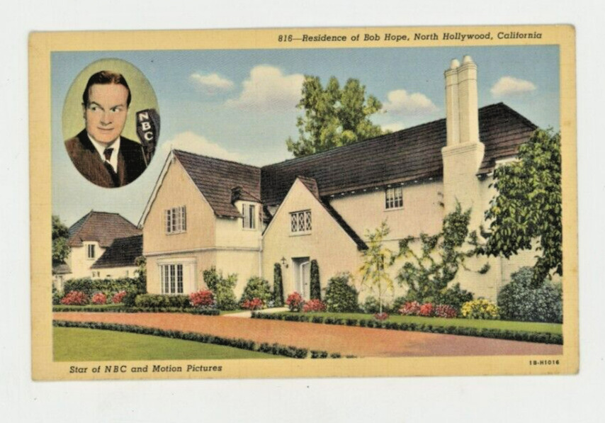 Vintage Postcard  FAMOUS PEOPLE     BOB HOPE & RESIDENCE  LINEN  UNPOSTED TEICH