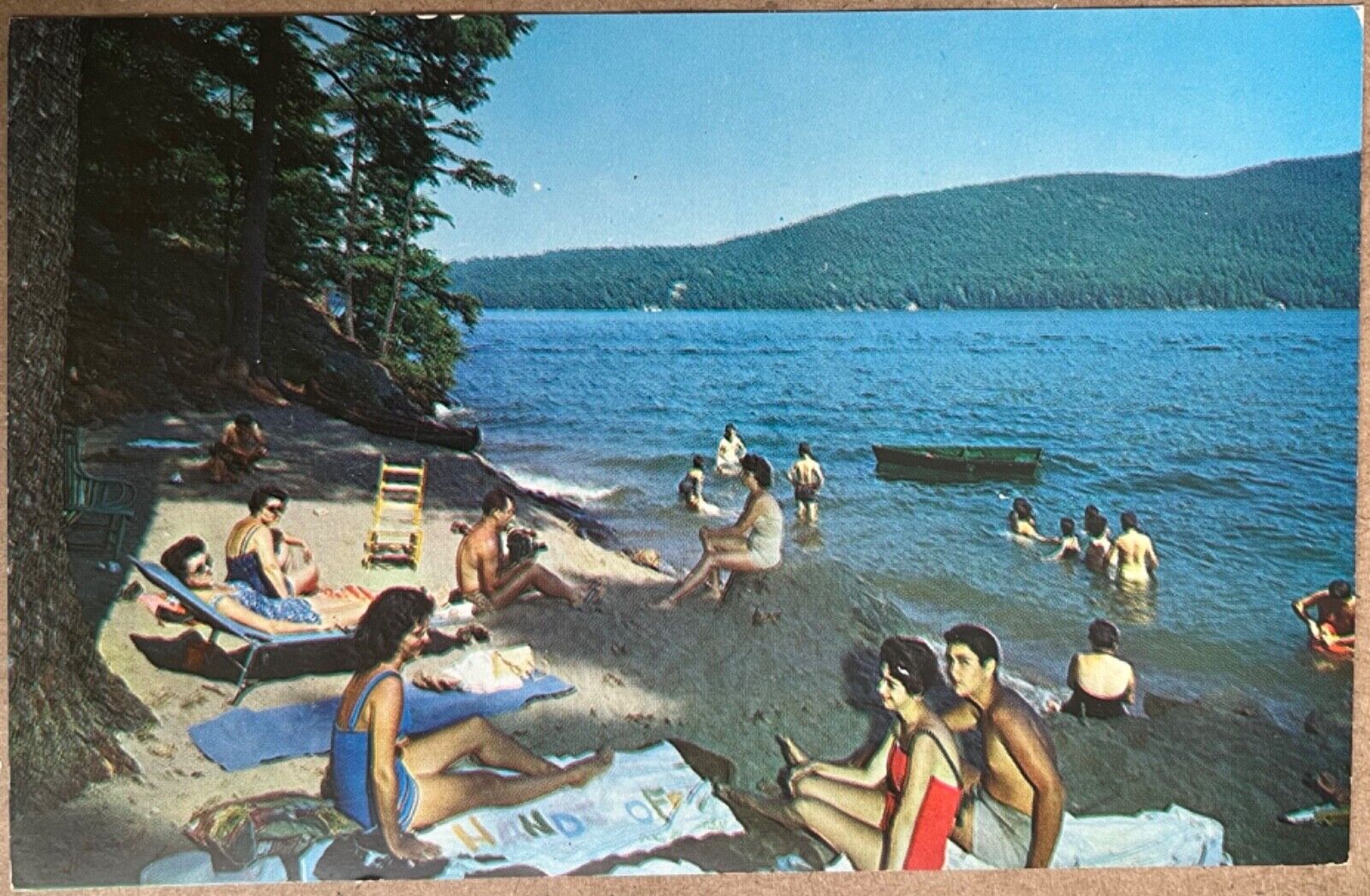 Lake George New York Lake Symphony Motel Private Beach Postcard c1950
