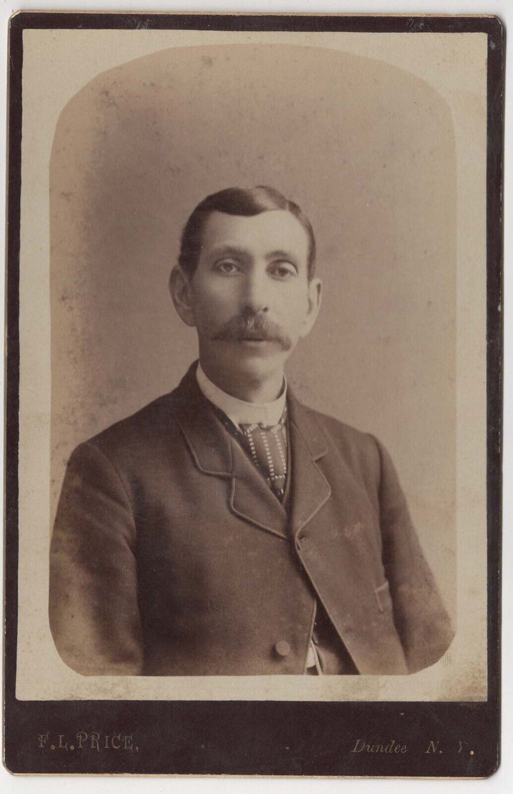 CIRCA 1880s CABINET CARD F.L. PRICE HANDSOME MAN WITH MUSTACHE DUNDEE NEW YORK