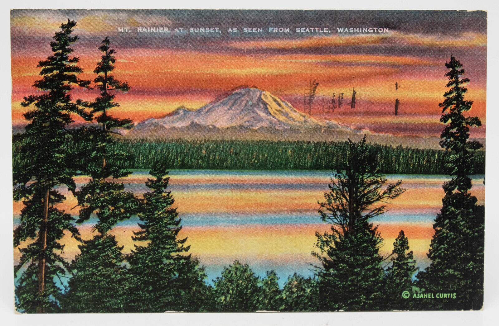 Postcard 1948 WA Mt Rainier Sunset Snow Capped Peaks Scenic Seattle Washington 