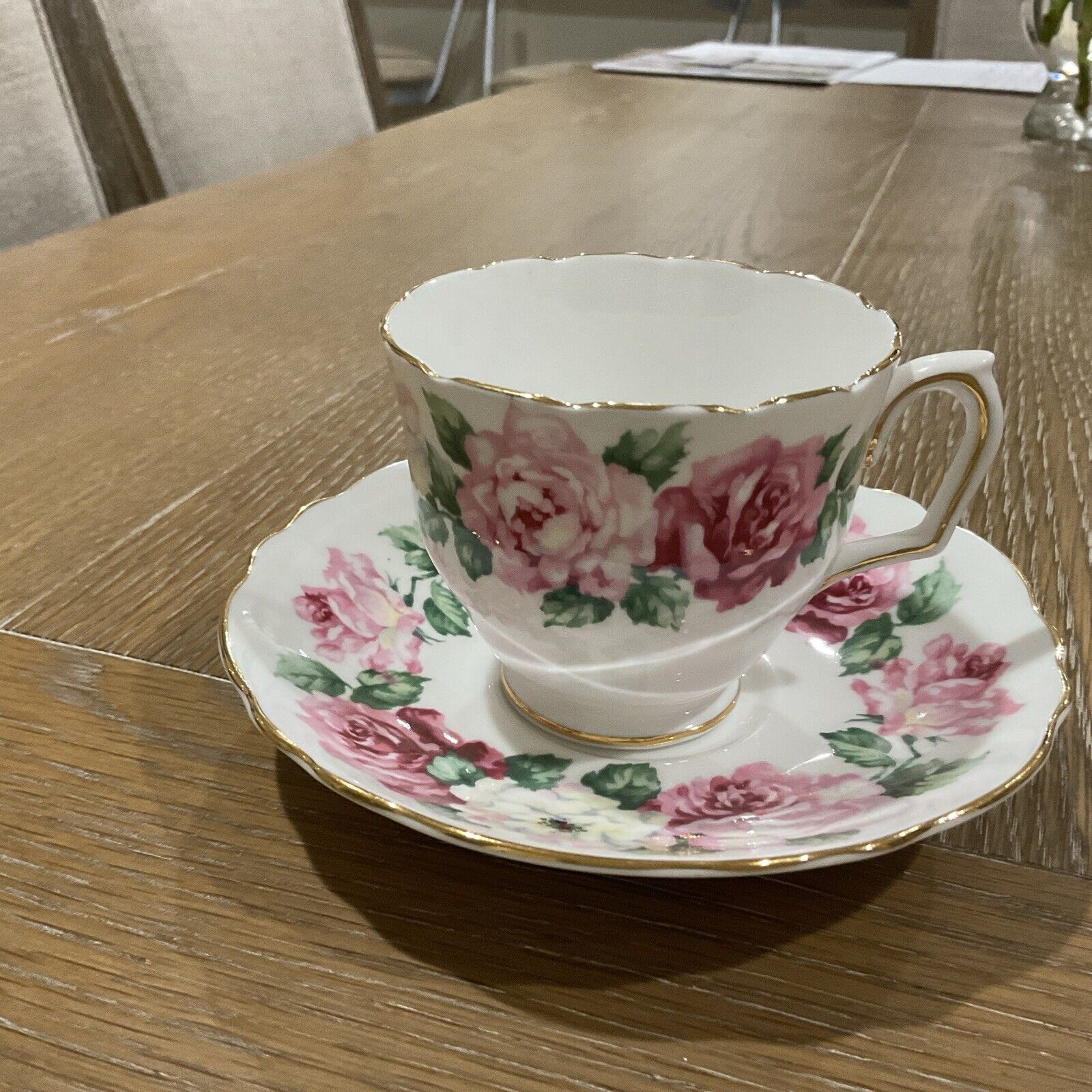Crown Staffordshire England, Bone China, Roses, Tea Cup & Saucer