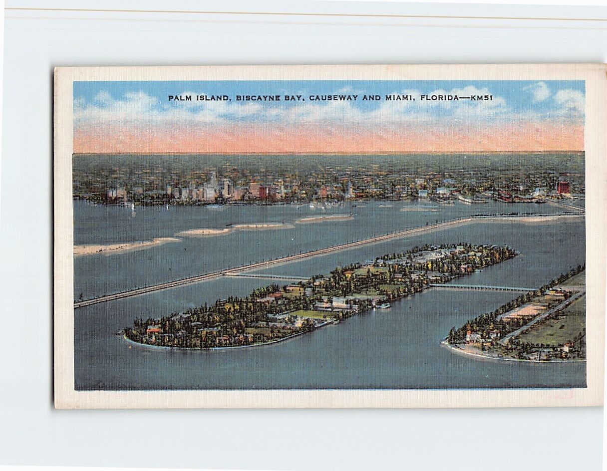 Postcard Palm Island Biscayne Bay Causeway Miami Florida USA