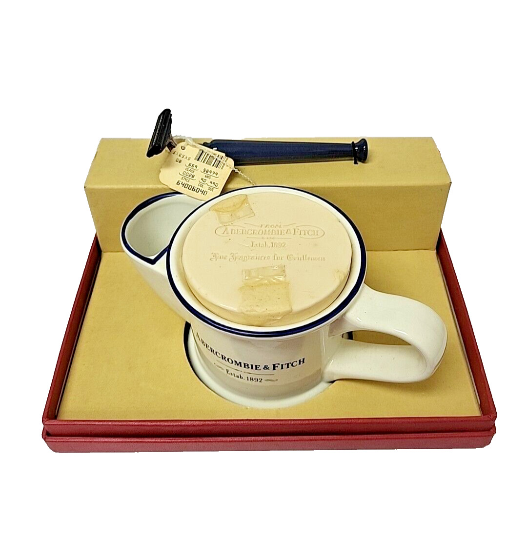 Vtg NIB Abercrombie & Fitch Prinknash Pottery Shaving Mug Razor Kit Made In UK