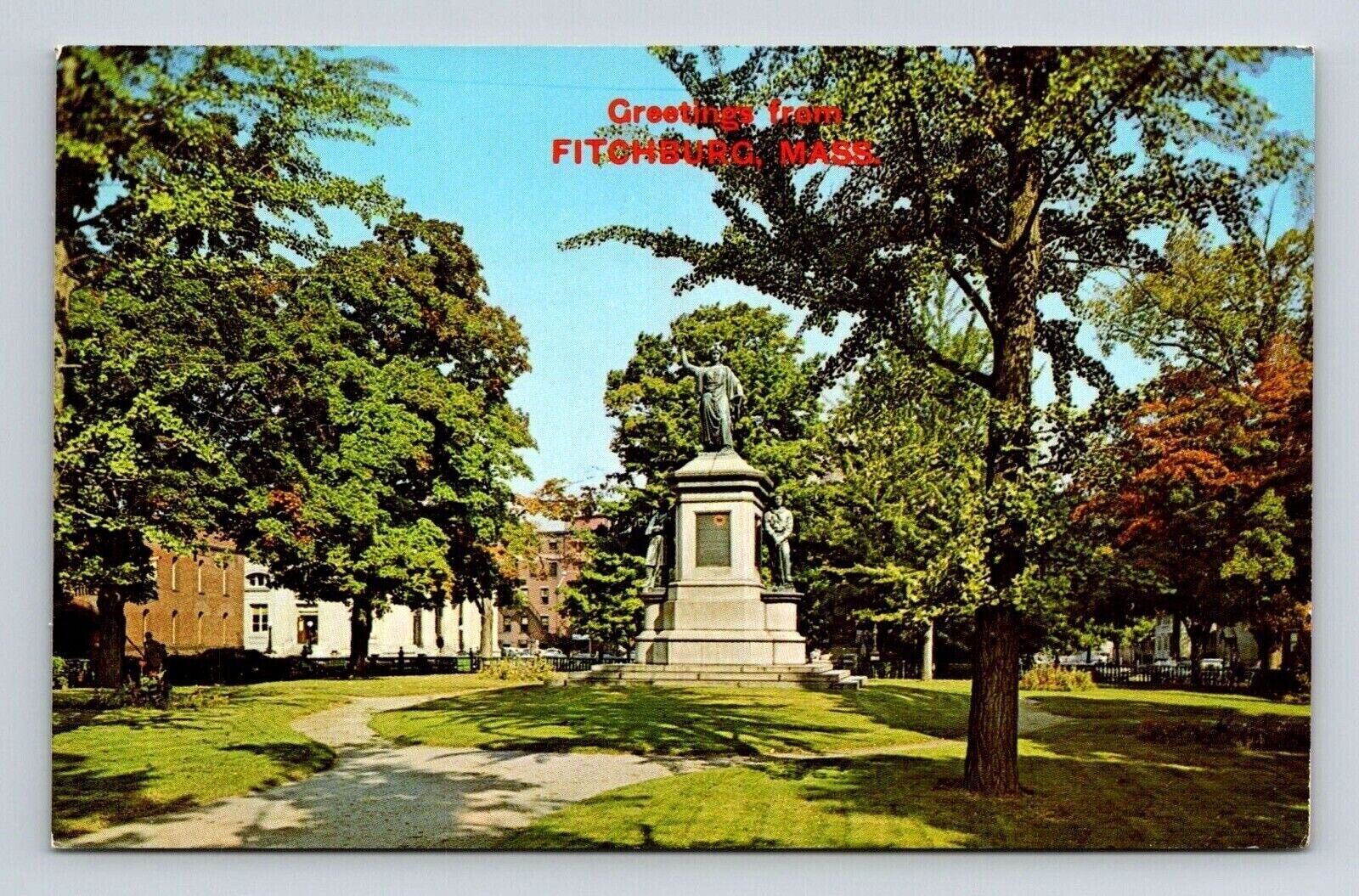 Greetings Fitchburg Massachusetts MA Civil War Memorial Landmark Postcard Unused