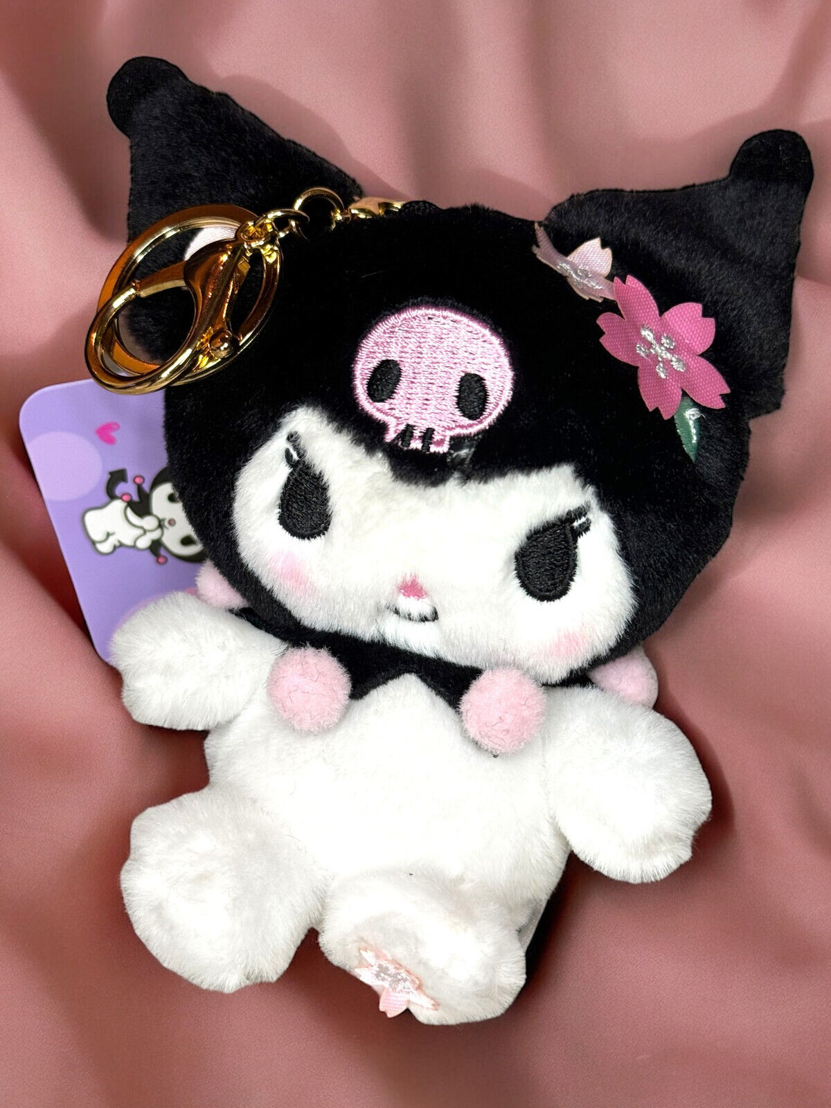 Cute Kuromi Plushie Keychain, Authentic Sanrio, Sakura Cherry Blossoms, RARE