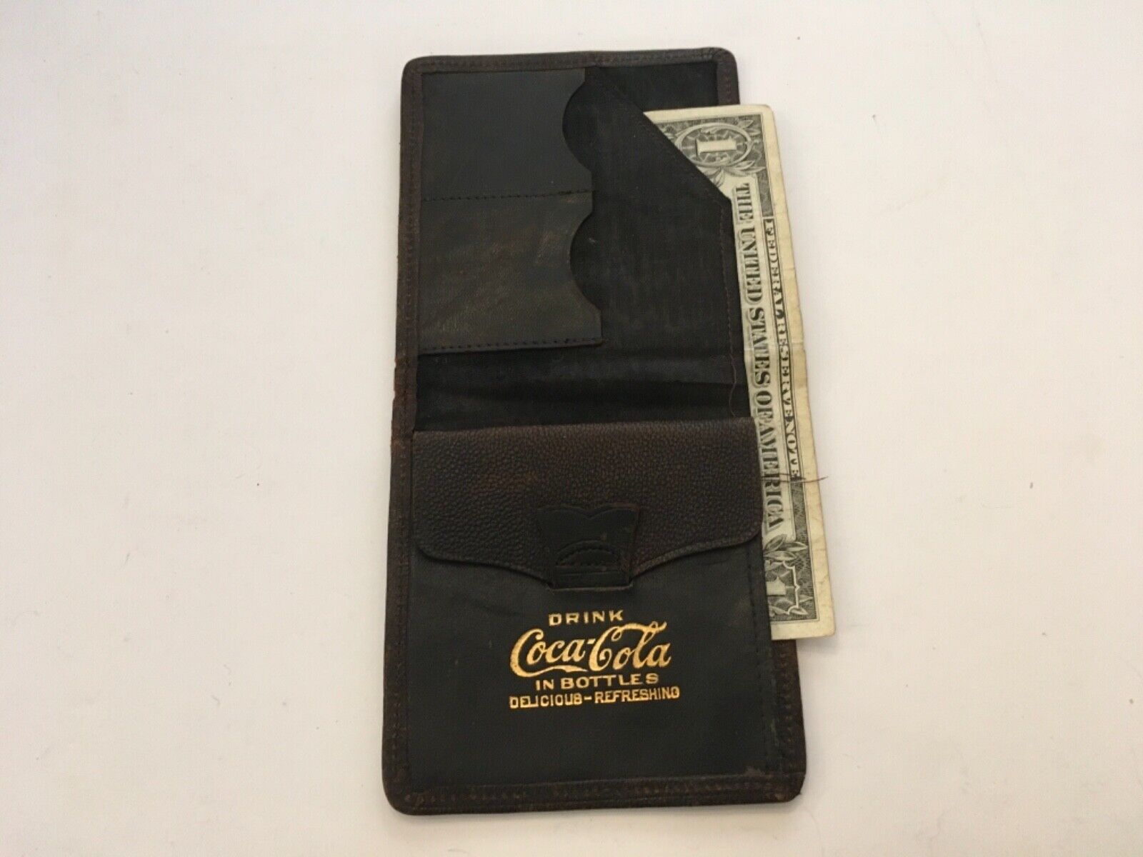 RARE Antique 1904 Coca Cola Bi-Fold Pigskin Wallet FABULOUS GRAPHICS