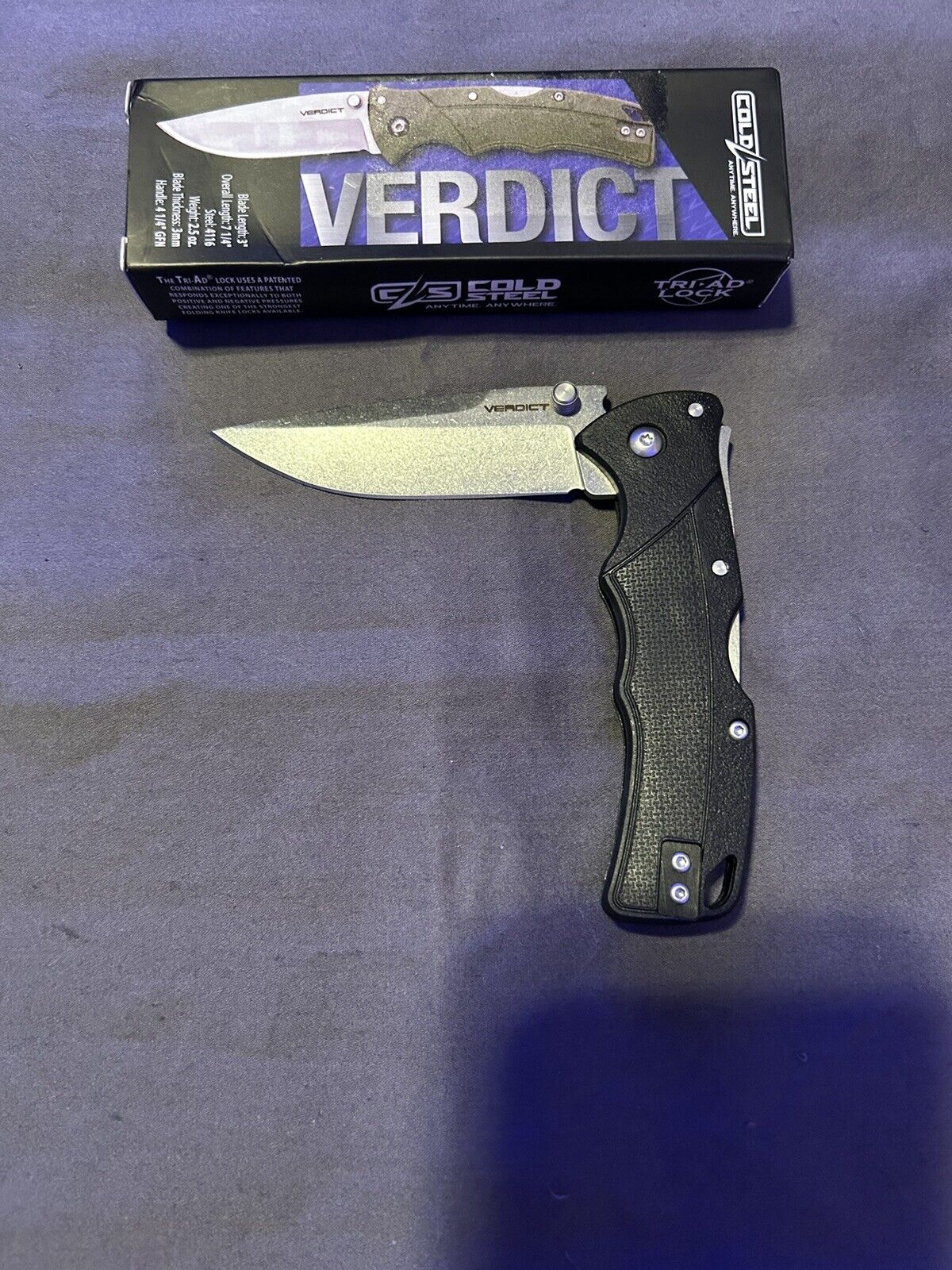 Cold Steel Knives Verdict Lockback FL-C3CPSSZ Black GFN Pocket Knife Stainless