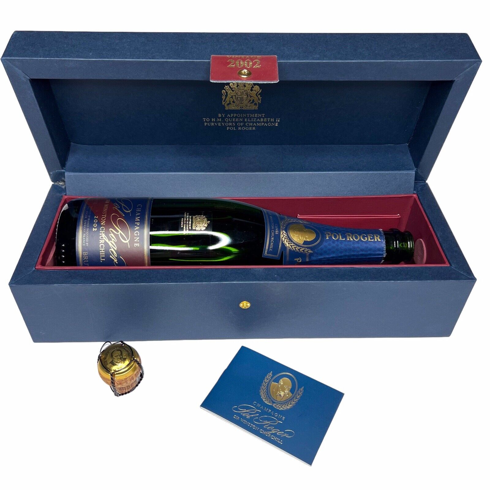2002 Pol Roger Sir Winston Churchill Champagne EMPTY Bottle, Box, Pamphlet, Cork
