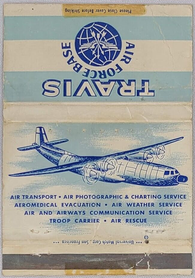 Vintage Universal 40 Strike Matchbook Cover Travis Air Force Base Airplane BX