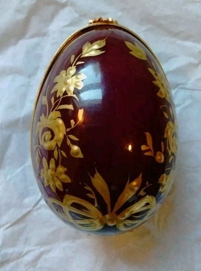 Vintage LIMOGES FRANCE Gold Floral Trinket Box/Egg Hinged Lid Rare Colour