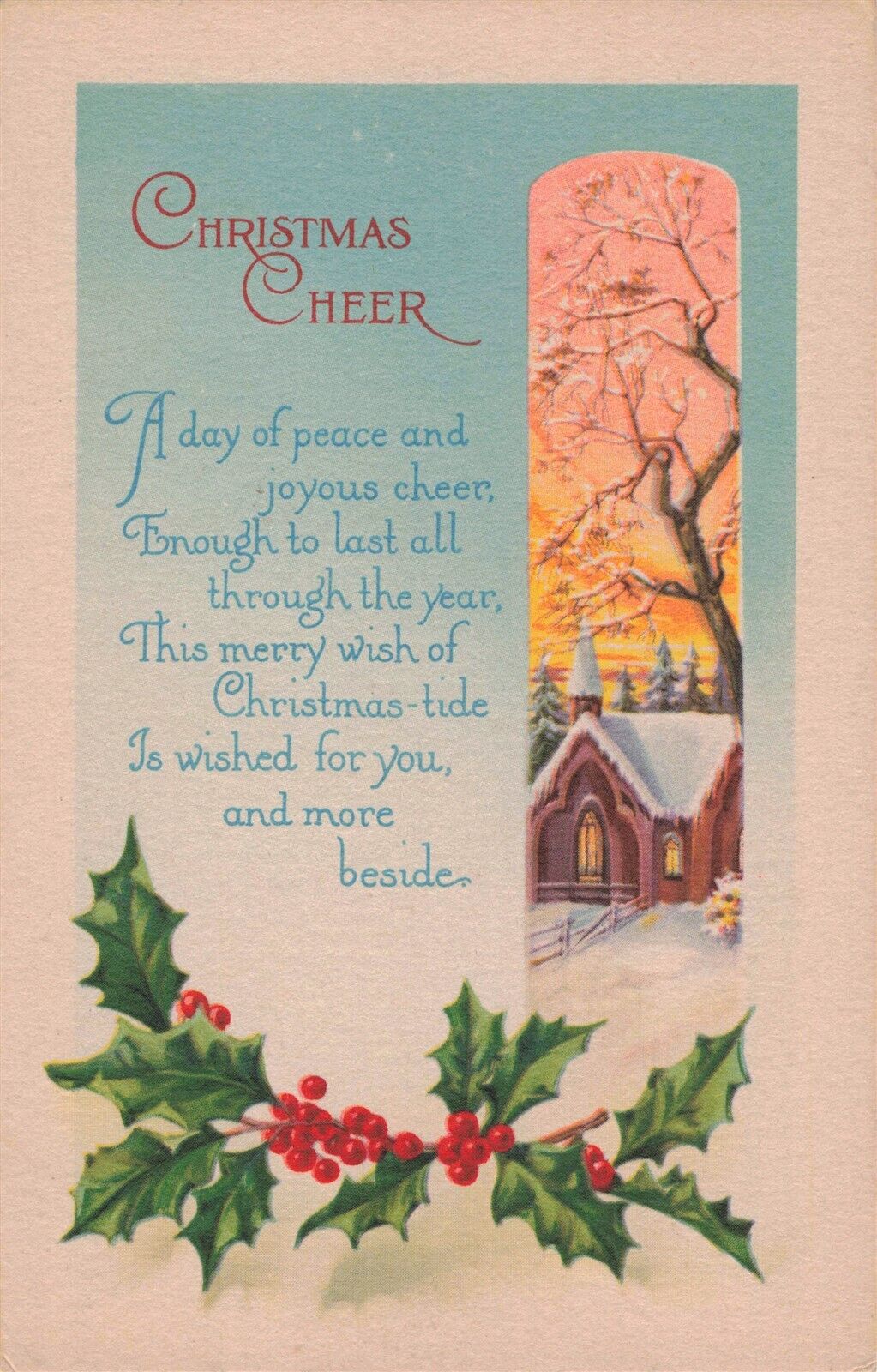 Christmas Cheer Winter Scene c1907 Postcard E156