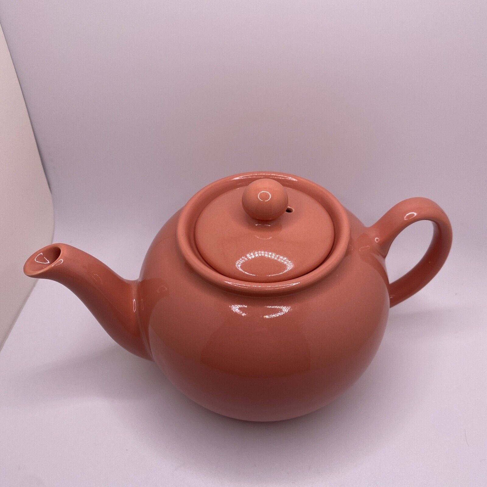 Vintage Pristine England Coral Pink Ceramic Teapot British Classic