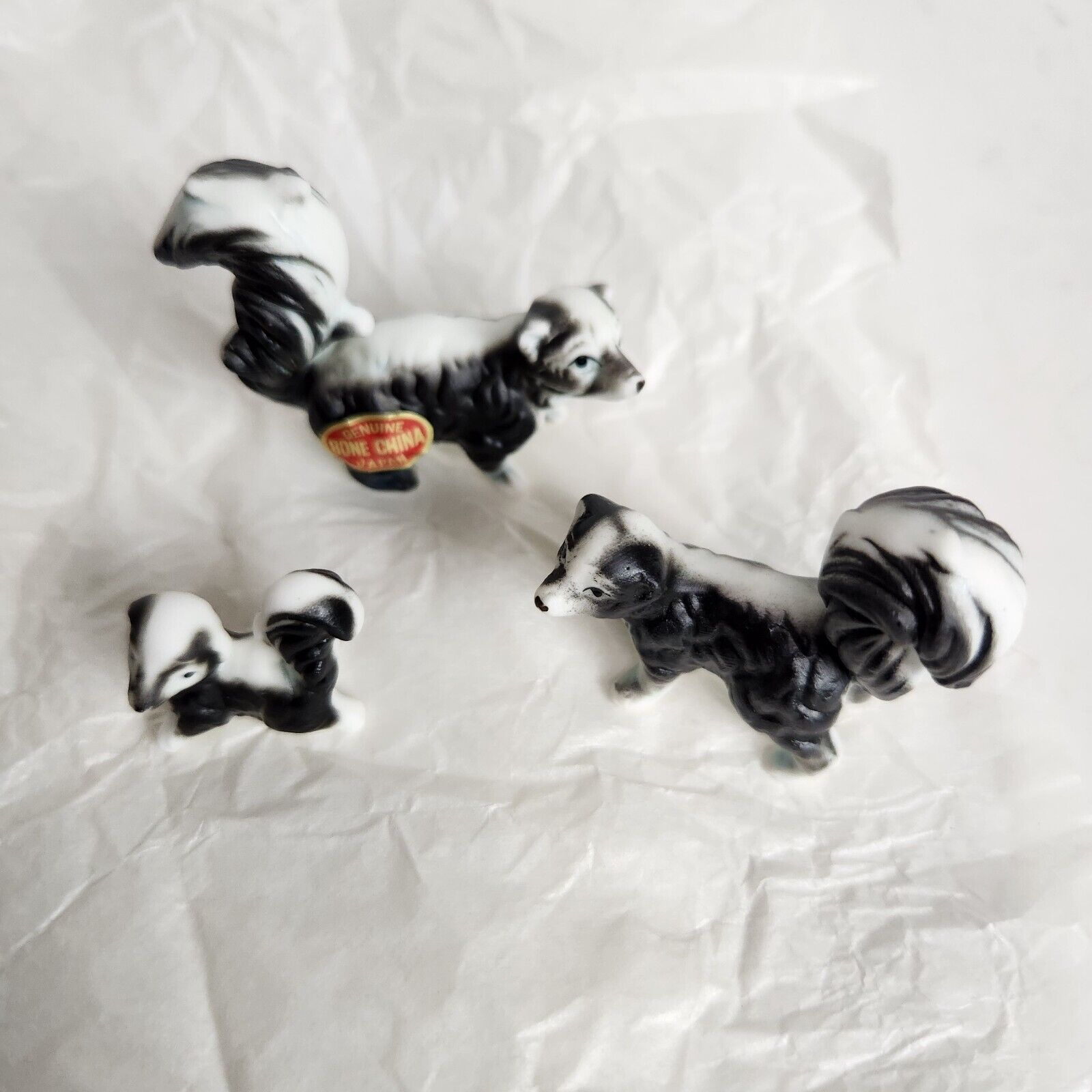New In Package Vintage Bone China Skunk Family Miniature Figurines Japan