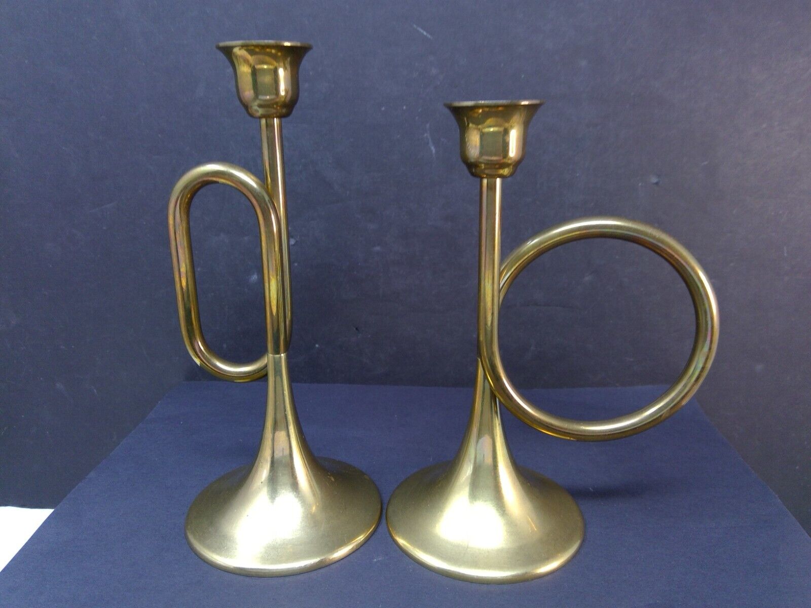 Vintage Made in Hong Kong Silvestri Brass Horn Candleholders