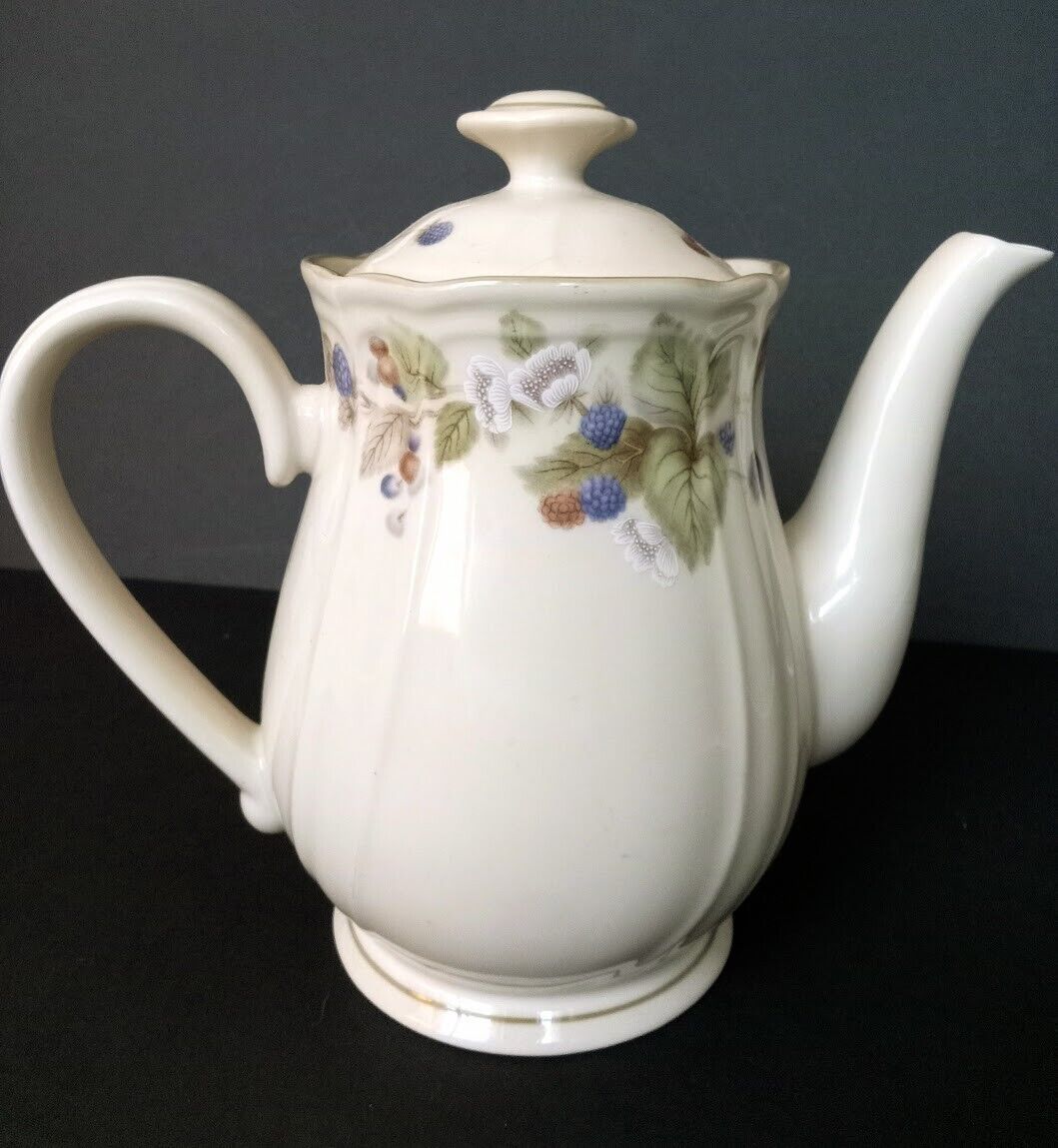 Vintage Epoch Ceramic Summer Hill Teapot with Blackberries, Blooms Leaves 1980's