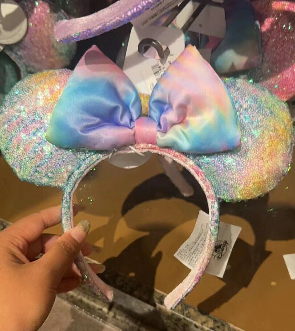 US Disney Parks Pastel Rainbow Tie Dye SHDR 2021 Ears Sequin Minnie Headband