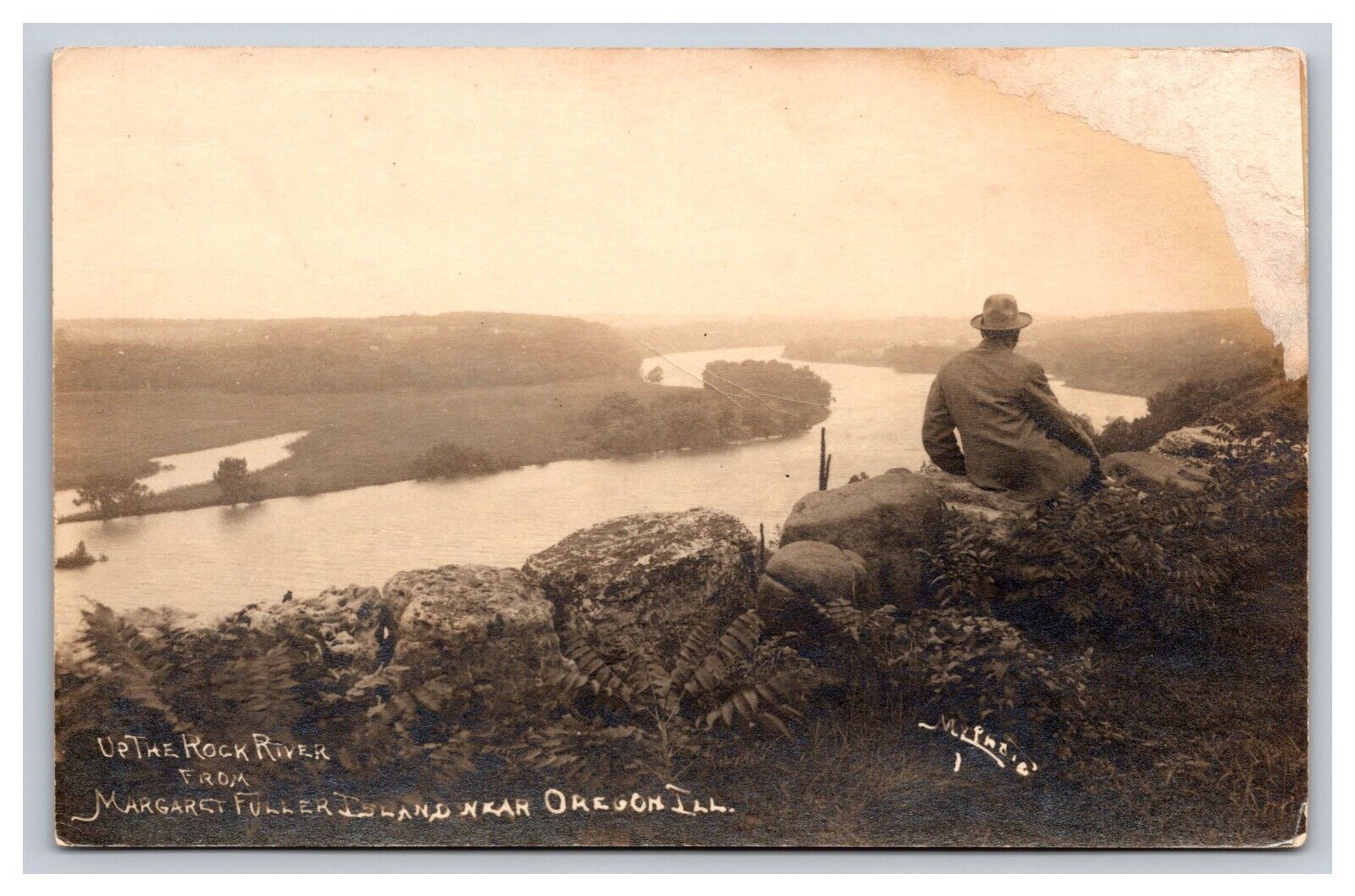 RPPC Rock River From Margaret Fuller Island Near Oregon Illinois IL Postcard
