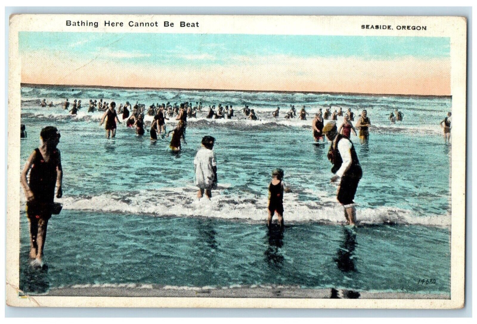 c1920 Bathing Here Cannot Be Beat Beach Seaside Oregon OR PNC Vintage Postcard