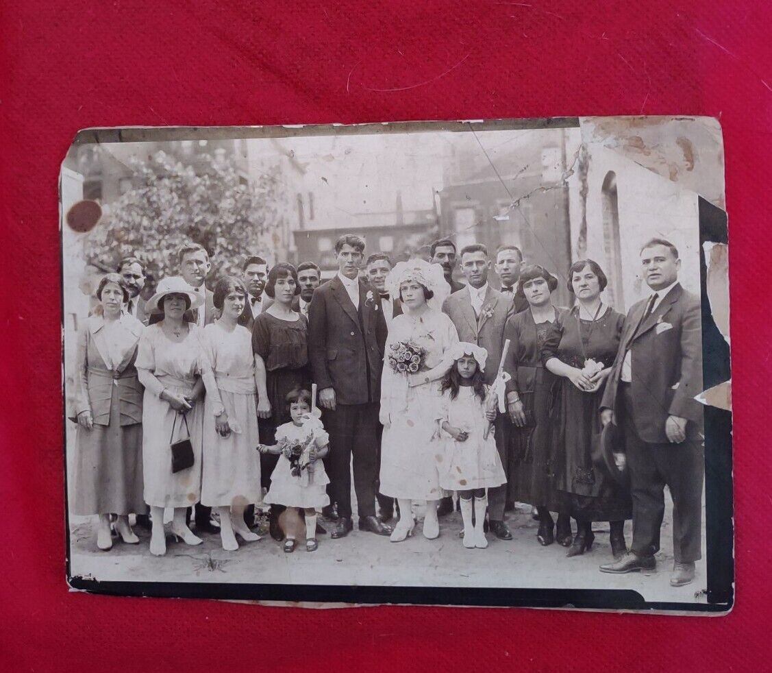 Vintage 1922 Photo Postcard Wedding Party  