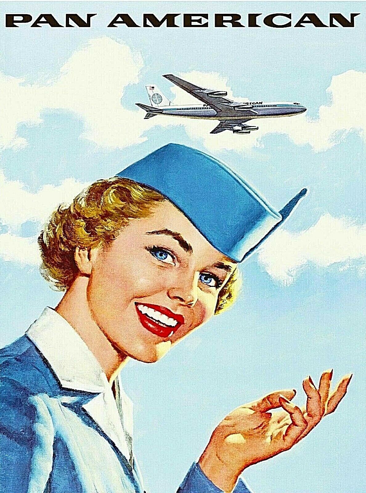 Pan American Stewardess Vintage Travel Wall Decor Advertisement Art Poster Print