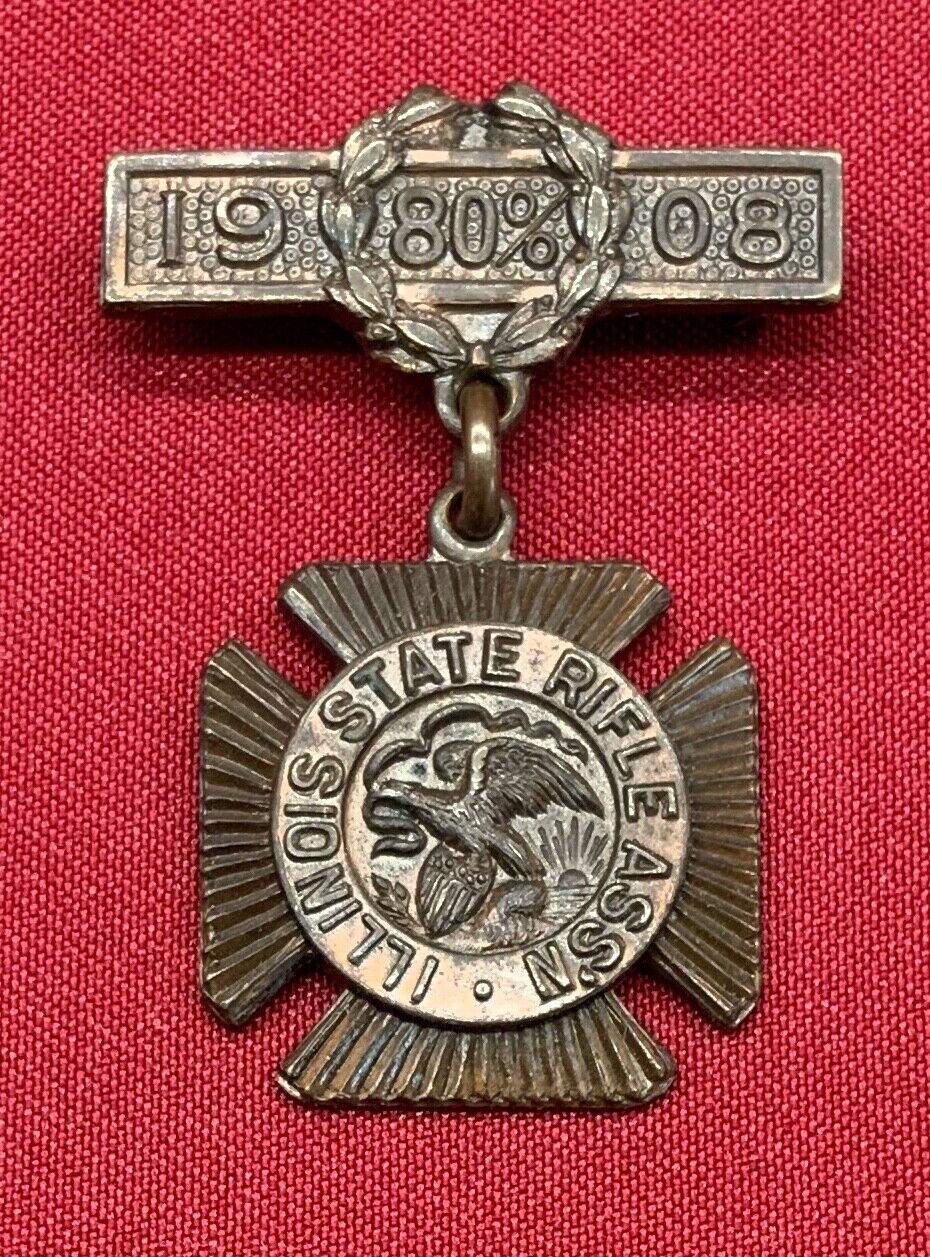 pre WW1 Illinois State Rifle Association Marksman Badge 1908 Cross + inscription