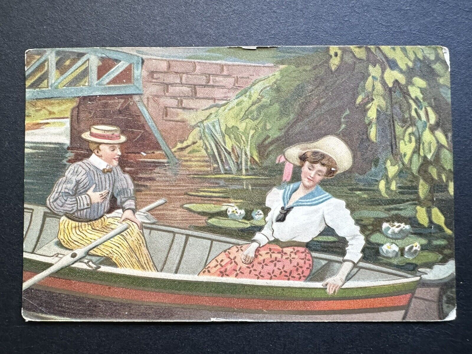 Art Print From Th. E.L. Series Couple Lovers Sitting In Boat 1913 Postcard H43