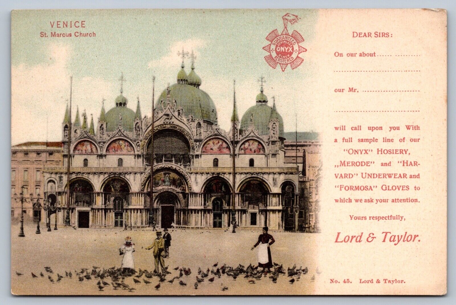 C1906 LORD & TAYLOR advertising postcard PRIVATE MAILING CARD VENICE SCENE