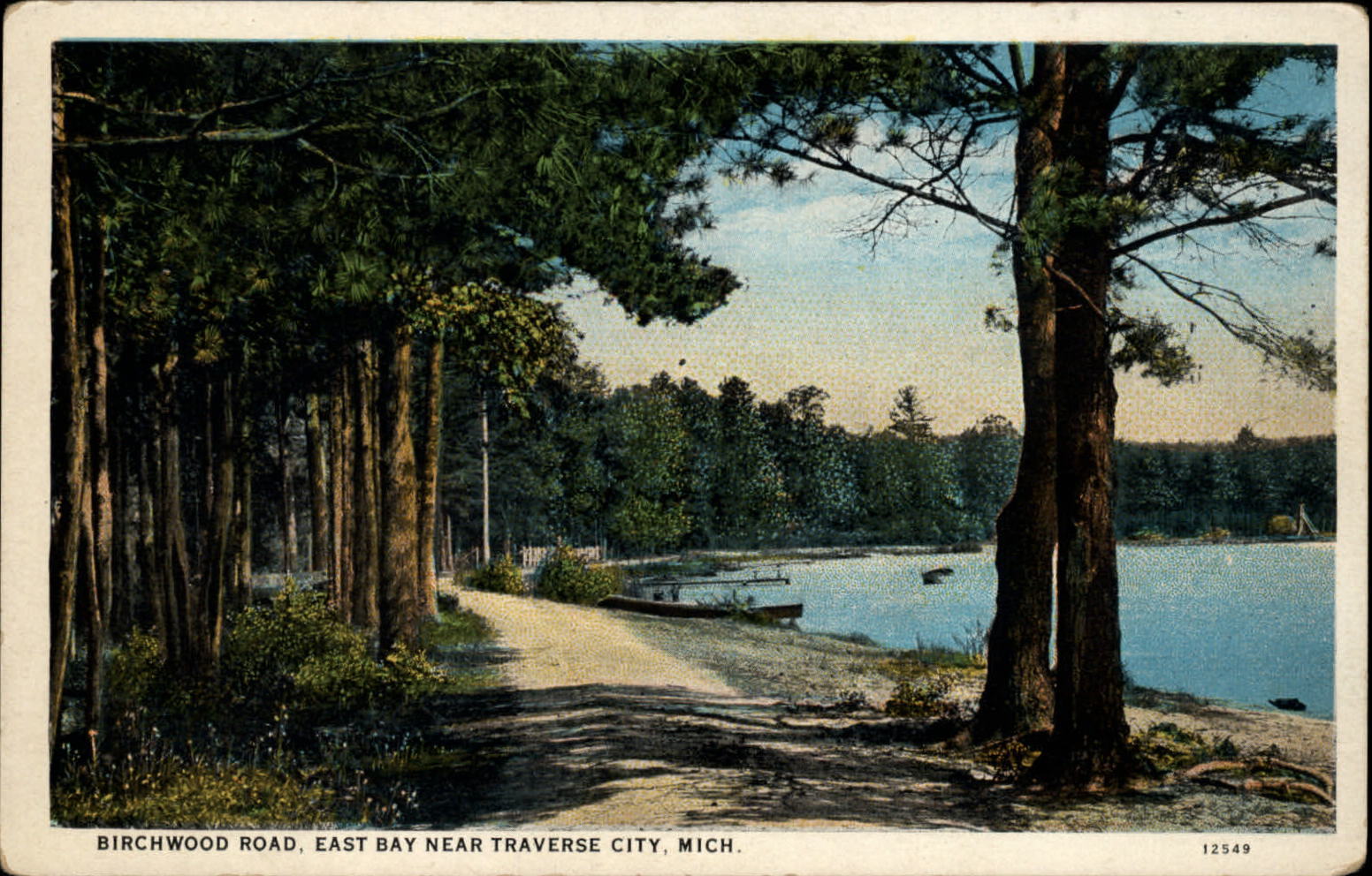 Birchwood Road East Bay Traverse City Michigan ~ 1920s vintage postcard