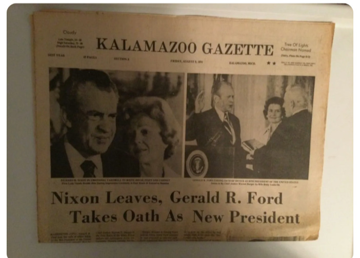 kalamazoo gazette August 9 1974 Gerald Ford takes new path as president