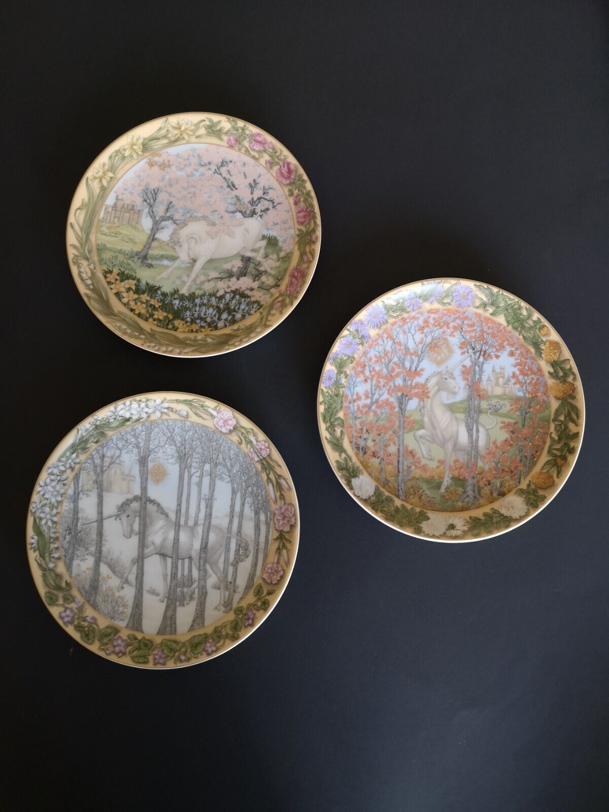 Hutschenreuther Plates Enchanted Seasons of a Unicorn Set of 3 Limited Edition