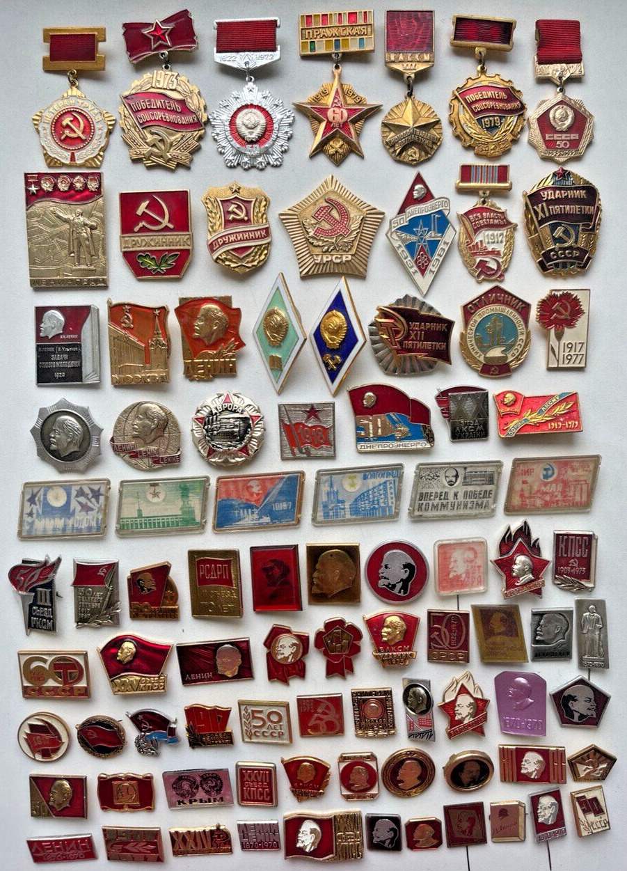 Set 87 Badge Pin USSR Russia Lenin and Soviet October Revolution