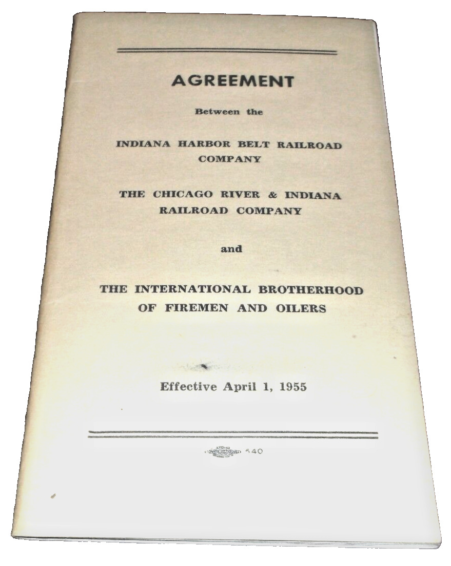 APRIL 1955 NYC NEW YORK CENTRAL IHB/CR&I AGREEMENT WITH FIREMEN AND OILERS