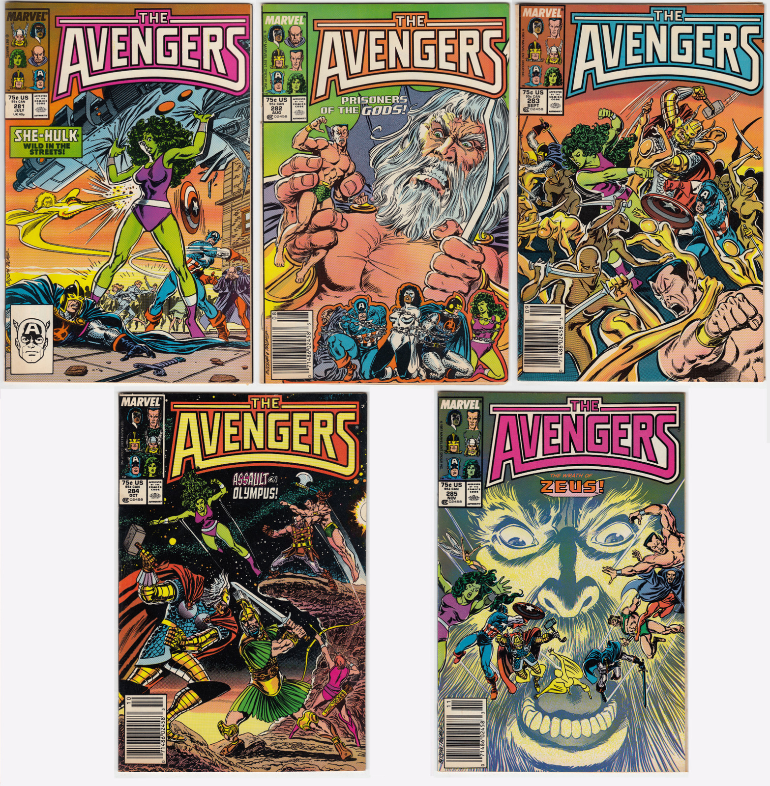 Avengers Earth\'s Mightiest Heroes LOT (5) # 281 - 285 Comic Olympus 5-Part Story