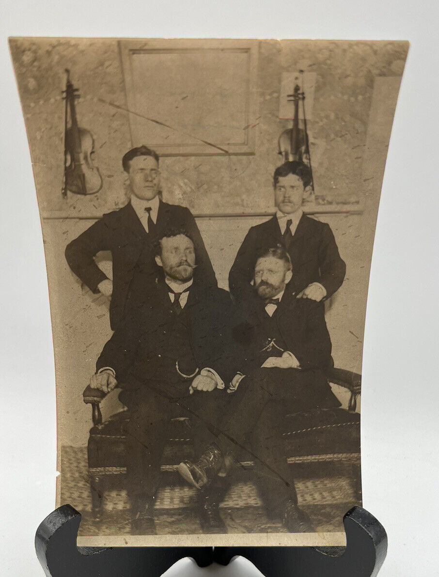 Picture Antique/Vintage Violinists 1917 Photograph Names on Back 6.75 x 4.5 Ins.