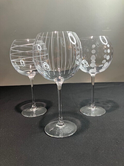 Cheers by Mikasa - Set of Three Multi-Motif Crystal Balloon Wine Glasses