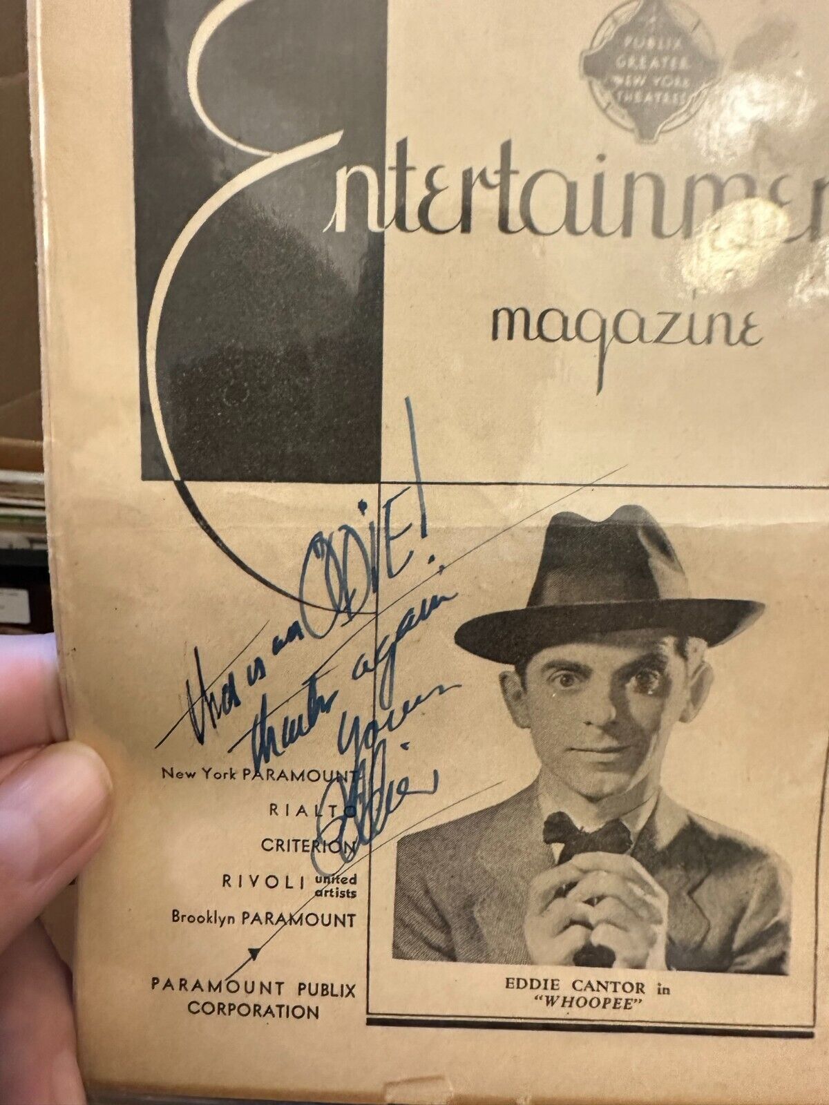 Eddie Cantor Signed 1930 Entertainment Magazine miniature