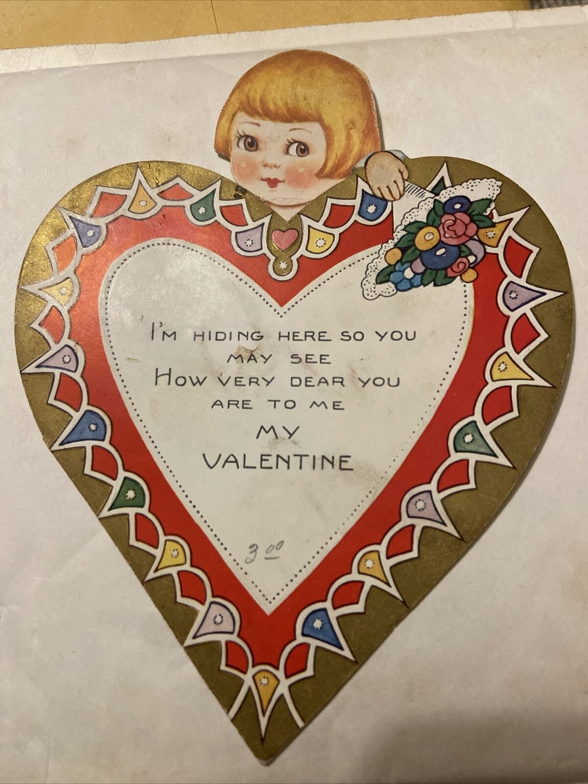 RARE 1940’s Vintage Valentine Card COMPLETE PAPER DOLL with CLOTHES  Unsigned