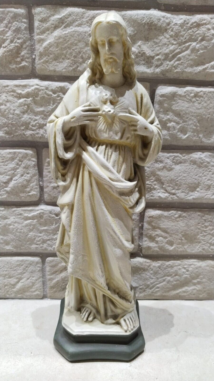 X Large Antique statue Jesus Sacred Heart With Stand Sacramental Blessed Holly