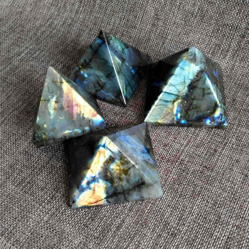 Natural Labradorite Quartz Crystal Pyramid Orgone Energy Gemstone Tower Healing