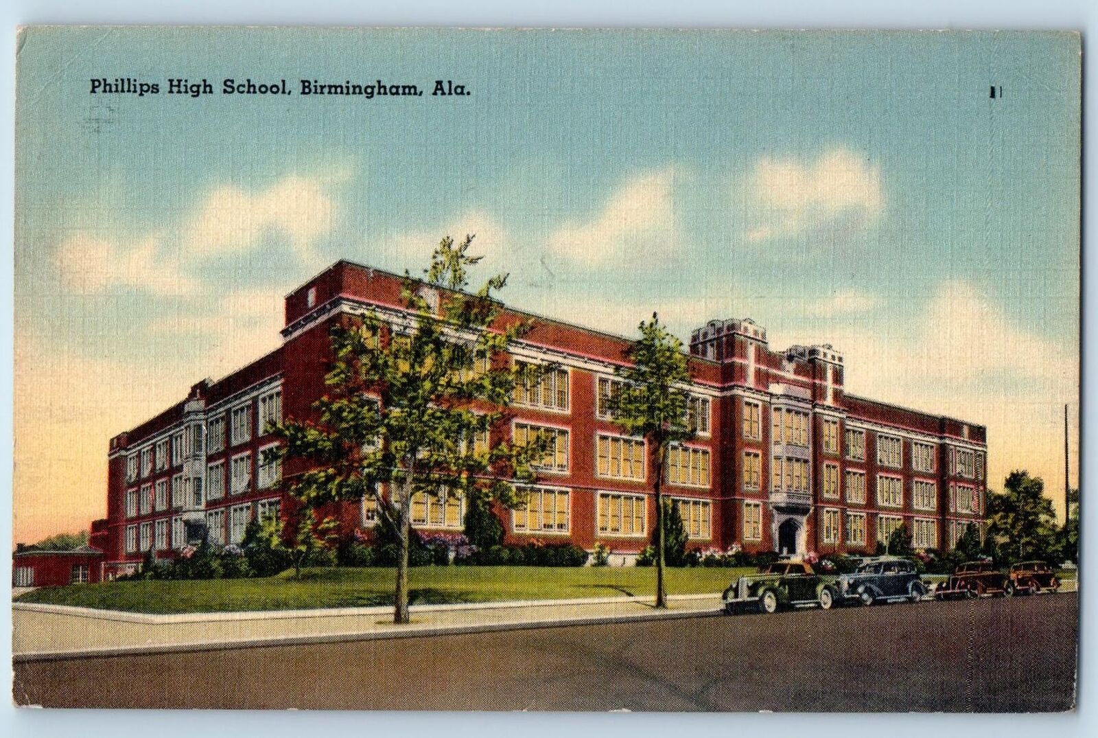Birmingham Alabama AL Postcard Phillips High School Building Exterior c1940\'s