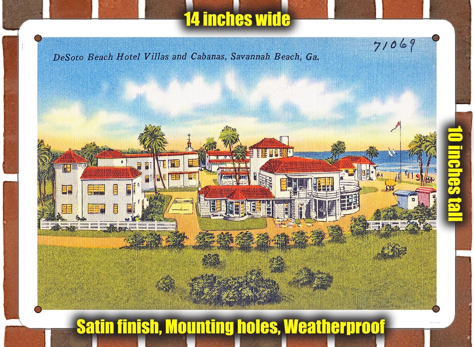 METAL SIGN - Georgia Postcard - Desoto Beach Hotel Villas and Cabanas, Savannah