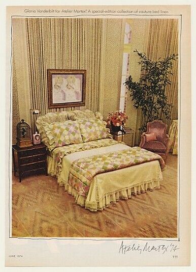 1974 Gloria Vanderbilt Atelier Martex Bed Linen Print Ad