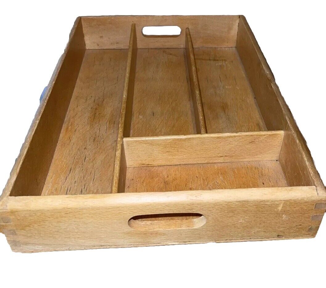 VTG Wood Drawer Tray Organizer Silverware Kitchen Dove Tail Romania Granny Core