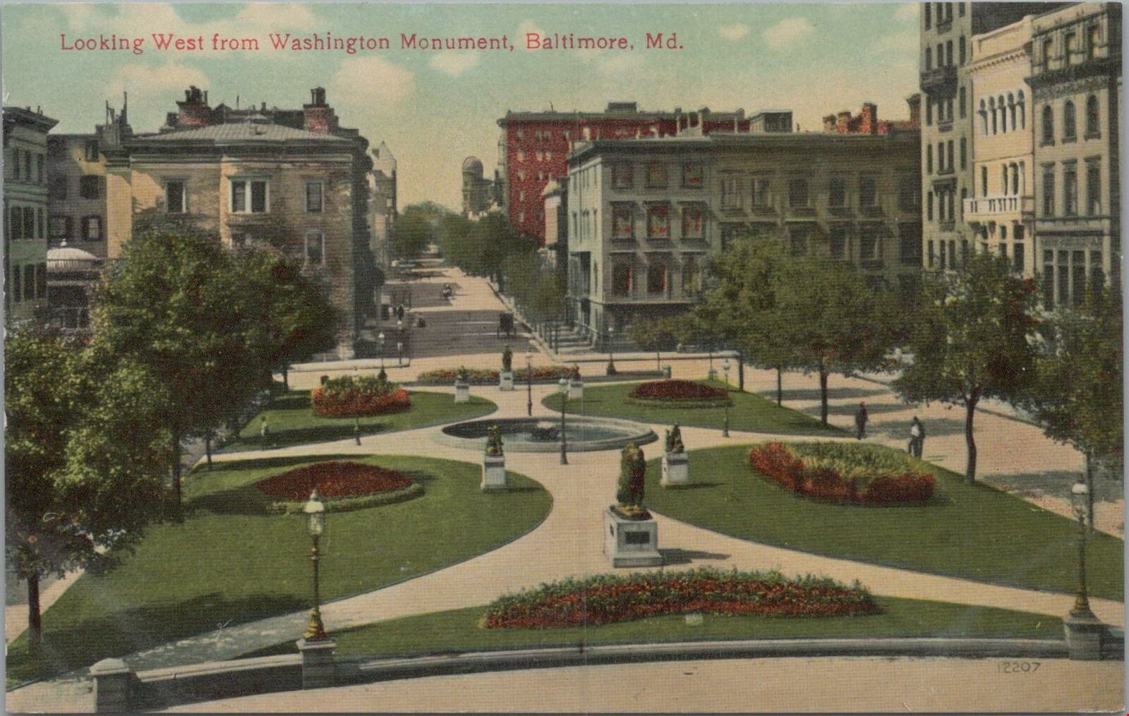 Postcard Looking West From Washington Monument Baltimore MD 