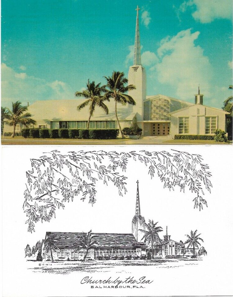 The Church-By-The-Sea: Pair of 1965 Postcards ~ Bar Harbour, Miami Beach (#2310)