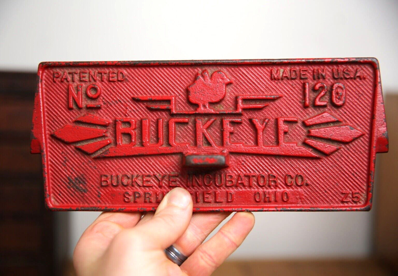 Vintage Buckeye Chicken Farm Feed Seed Dairy Eggs Cast Iron sign plaque badge