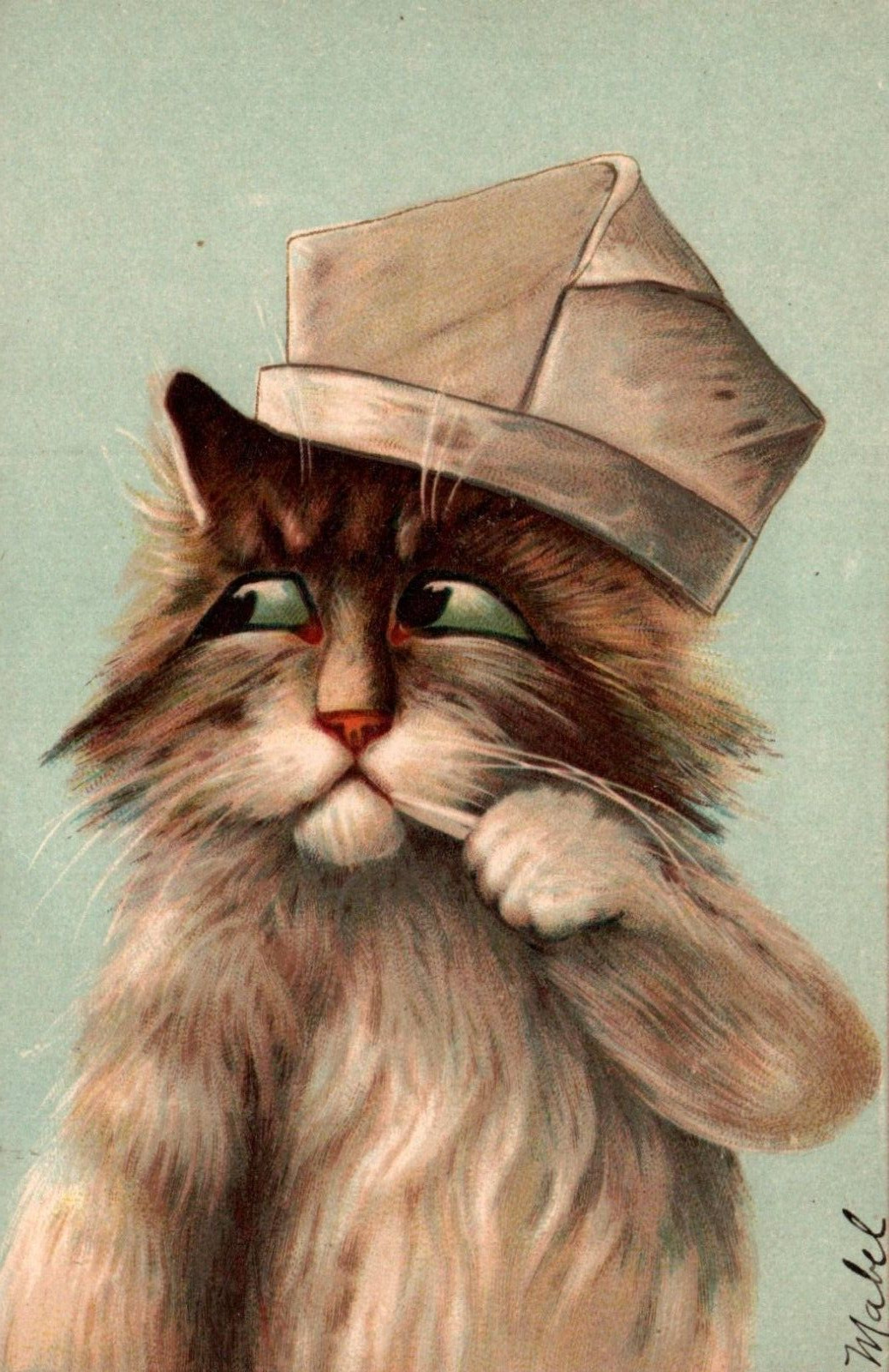 Boulanger Cat in Hat Vintage 1906 Postcard